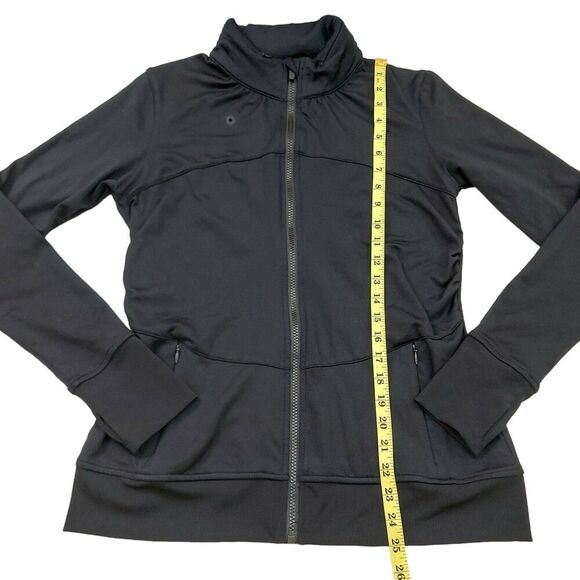 Fabletics Kira Hooded Jacket Womens Large Black Full Zip Thumbholes Athletic - Picture 10 of 13